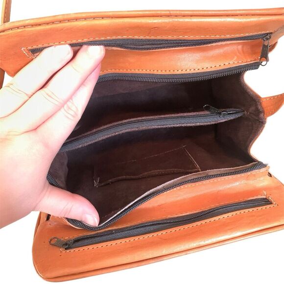 Genuine Mexican Leather Hand Tooled Bag Purse Floral Design Brown Mexico Western - Picture 9 of 13